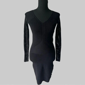 Olivaceous Black Mesh Sleeve  Bodycon Dress